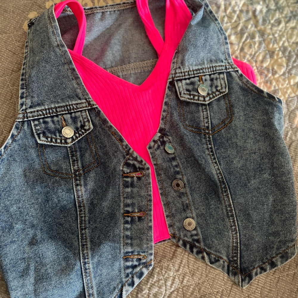 Denim Vest with Pink Top